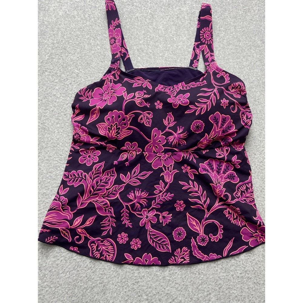 Lands’ End Tankini Swim Top Purple Pink Floral Empire Waist Plus Size - Picture 3 of 11